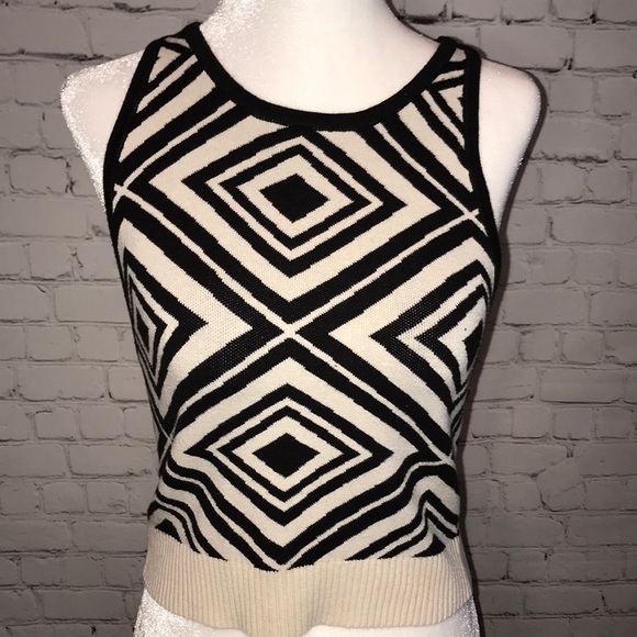 Ecote Tops - Black and Cream Sweater Vest Crop Top Size Medium